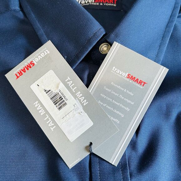 Roundtree & York Button Up Shirt Men L Tall Navy Travel Smart Office Classic NWT - Picture 6 of 13